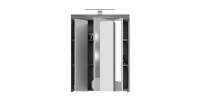 Hoge opbergkast SCOTT - 3 deuren met spiegel en LED - Donkergrijs en wit - 60x79x37 cm 