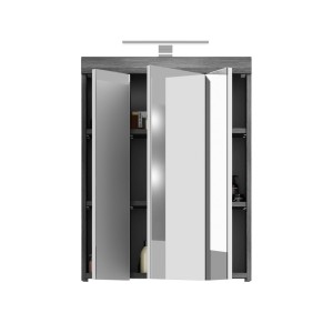 Hoge opbergkast SCOTT - 3 deuren met spiegel en LED - Donkergrijs en wit - 60x79x37 cm 