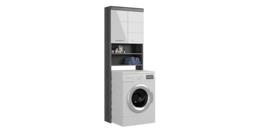 Meuble de rangement SCOTT – Machine à laver – Gris foncé et blanc – 63x191x24 cm 