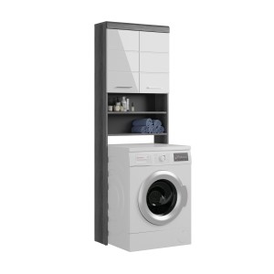 Meuble de rangement SCOTT – Machine à laver – Gris foncé et blanc – 63x191x24 cm 