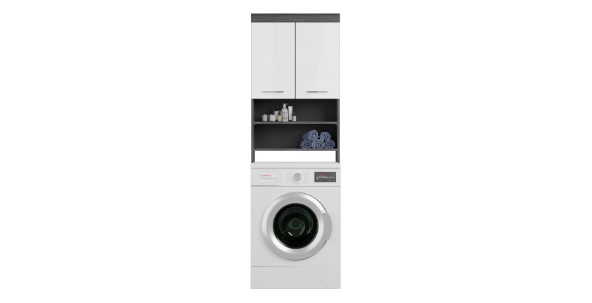 Meuble de rangement SCOTT – Machine à laver – Gris foncé et blanc – 63x191x24 cm 