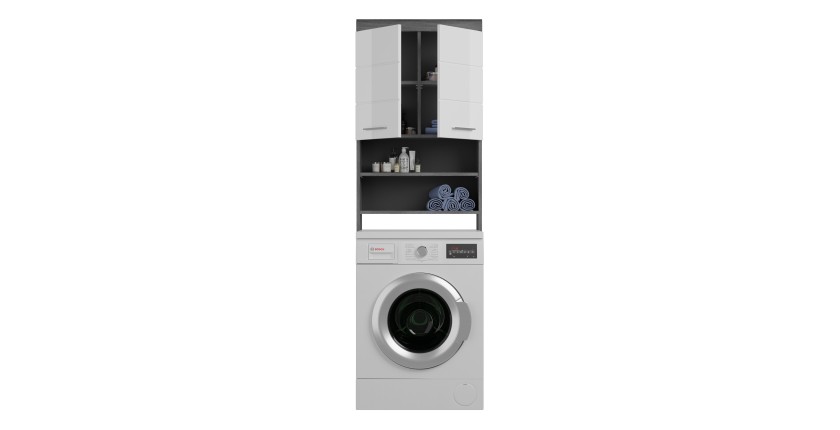Meuble de rangement SCOTT – Machine à laver – Gris foncé et blanc – 63x191x24 cm 