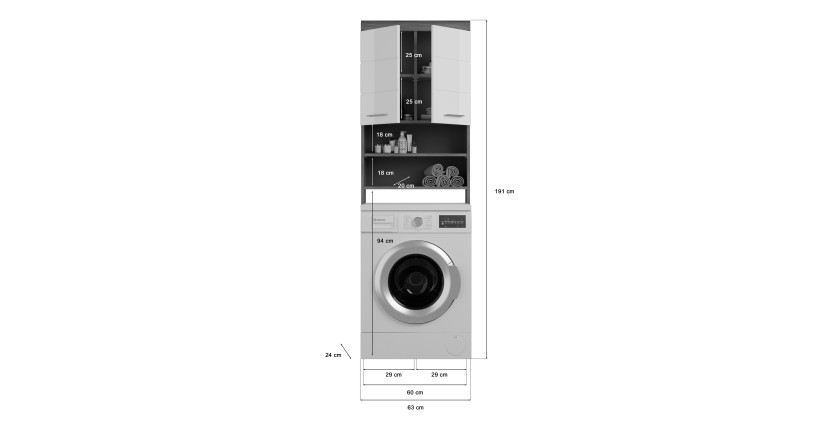 Meuble de rangement SCOTT – Machine à laver – Gris foncé et blanc – 63x191x24 cm 