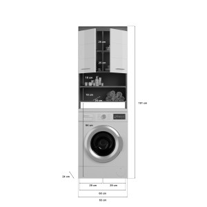 Meuble de rangement SCOTT – Machine à laver – Gris foncé et blanc – 63x191x24 cm 