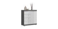 Buffet SCOTT – 4 tiroirs et 1 porte – Gris foncé et blanc – 80x85x37 cm 