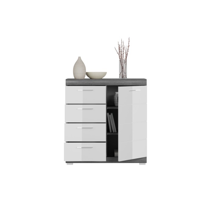 Credenza SCOTT – 4 cassetti e 1 porta – Grigio scuro e bianco – 80x85x37 cm 