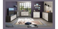 Buffet SCOTT – 4 tiroirs et 1 porte – Gris foncé et blanc – 80x85x37 cm 