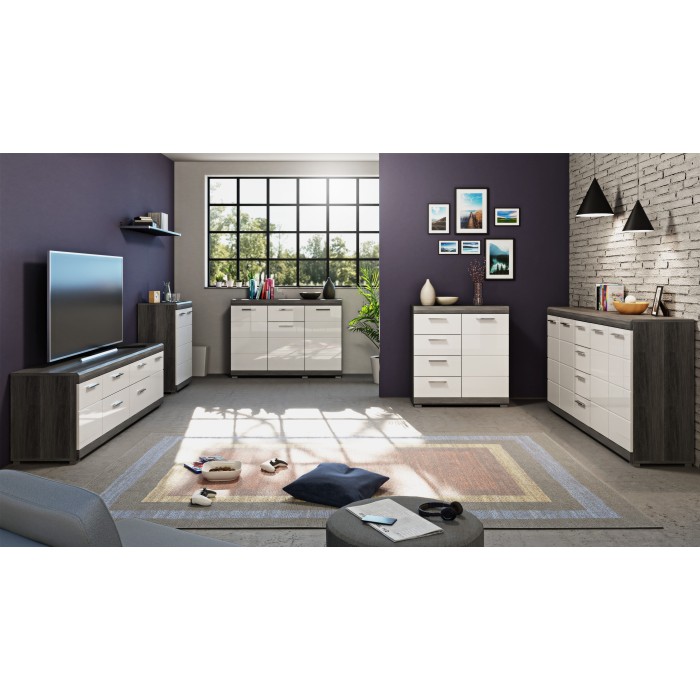 Credenza SCOTT – 4 cassetti e 1 porta – Grigio scuro e bianco – 80x85x37 cm 