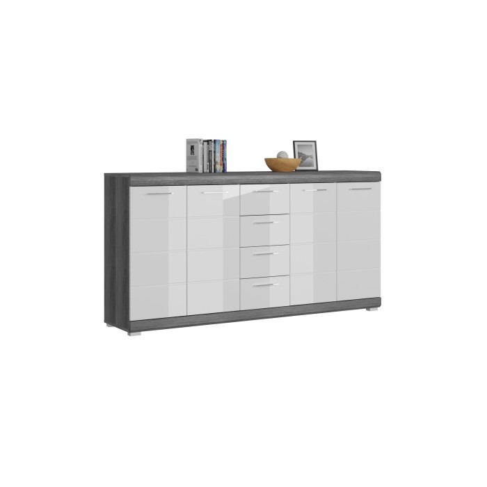 Buffet SCOTT – 4 Türen und 4 Schubladen – Dunkelgrau und Weiß – 165x85x37 cm 