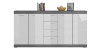 Credenza SCOTT – 4 porte e 4 cassetti – Grigio scuro e bianco – 165x85x37 cm 