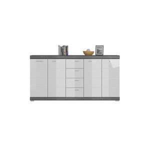 Credenza SCOTT – 4 porte e 4 cassetti – Grigio scuro e bianco – 165x85x37 cm 