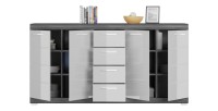 Credenza SCOTT – 4 porte e 4 cassetti – Grigio scuro e bianco – 165x85x37 cm 