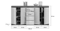Credenza SCOTT – 4 porte e 4 cassetti – Grigio scuro e bianco – 165x85x37 cm 