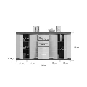 Credenza SCOTT – 4 porte e 4 cassetti – Grigio scuro e bianco – 165x85x37 cm 