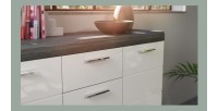Credenza SCOTT – 4 porte e 4 cassetti – Grigio scuro e bianco – 165x85x37 cm 