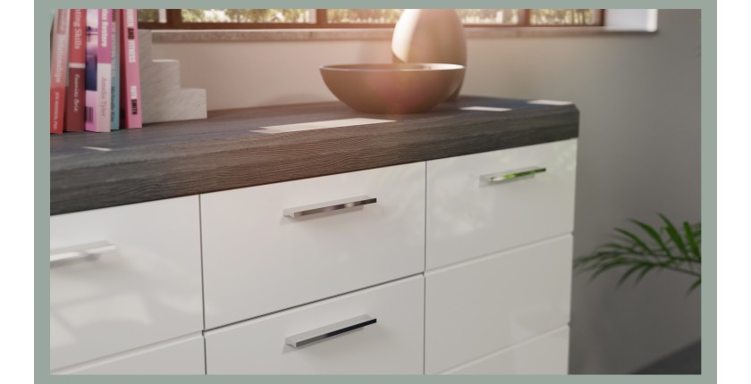 Credenza SCOTT – 4 porte e 4 cassetti – Grigio scuro e bianco – 165x85x37 cm 