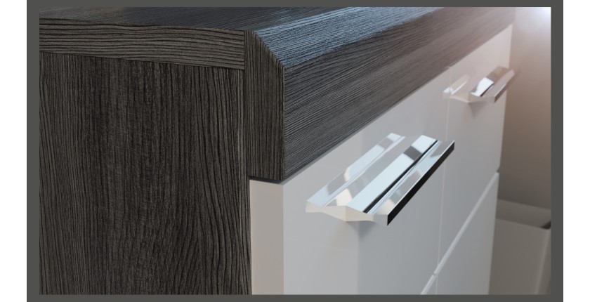 Credenza SCOTT – 4 porte e 4 cassetti – Grigio scuro e bianco – 165x85x37 cm 