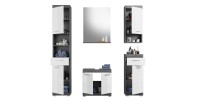 Ensemble salle de bain SCOTT – Meuble sous vasque, miroir, colonne et 2 demi-colonnes – Gris foncé et blanc 