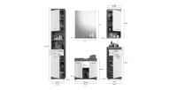 Ensemble salle de bain SCOTT – Meuble sous vasque, miroir, colonne et 2 demi-colonnes – Gris foncé et blanc 