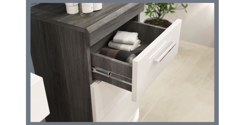 Ensemble salle de bain SCOTT – Meuble sous vasque, miroir, colonne et 2 demi-colonnes – Gris foncé et blanc 