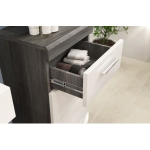 Ensemble salle de bain SCOTT – Meuble sous vasque, miroir, colonne et 2 demi-colonnes – Gris foncé et blanc 