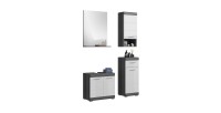 Set bagno SCOTT - Mobile sottolavabo, specchio e 2 mezze colonne - Grigio scuro e bianco 