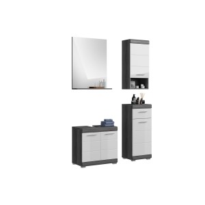Set bagno SCOTT - Mobile sottolavabo, specchio e 2 mezze colonne - Grigio scuro e bianco 
