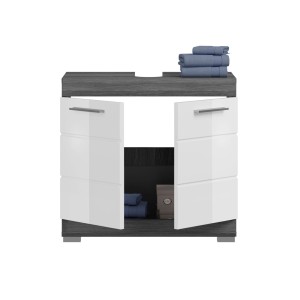 Ensemble salle de bain SCOTT – Meuble sous vasque et miroir – Gris foncé et blanc 
