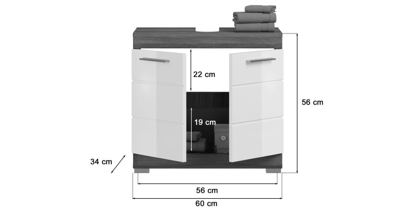 Ensemble salle de bain SCOTT – Meuble sous vasque et miroir – Gris foncé et blanc 