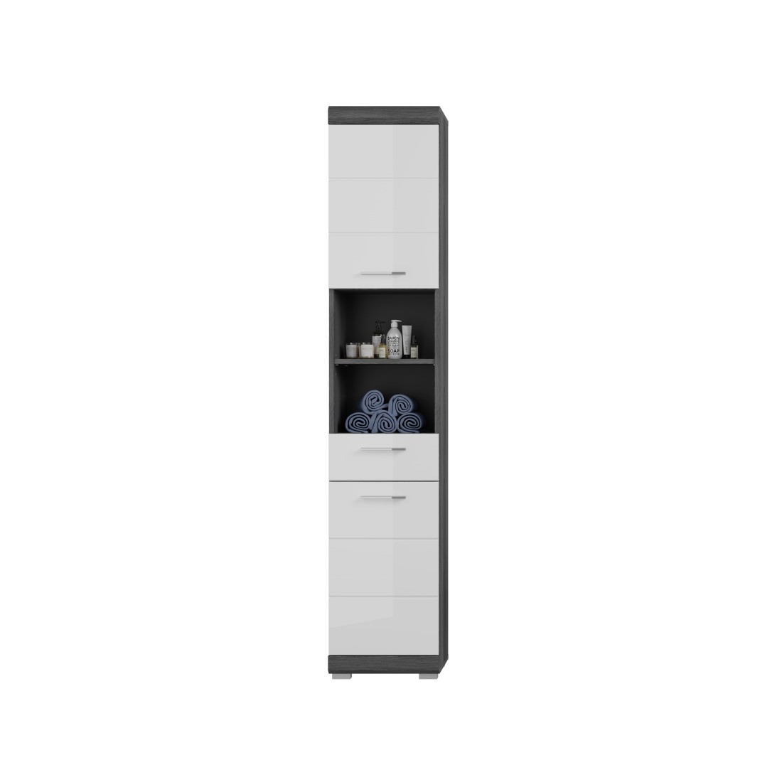 Conjunto para baño SCOTT – Mueble bajo lavabo, mueble de almacenamiento con espejo, columna y 2 medias columnas – Gris oscuro y 