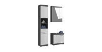 Set bagno SCOTT – Mobile sotto lavabo, mobiletto di stoccaggio con specchio e colonna – Grigio scuro e bianco 