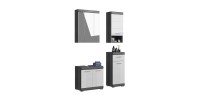 Set bagno SCOTT – Mobile sotto lavabo, mobile contenitore con specchio e 2 mezze colonne – Grigio scuro e bianco 