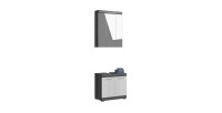 Ensemble salle de bain SCOTT – Meuble sous vasque et meuble de rangement avec miroir – Gris foncé et blanc 