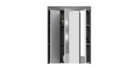 Ensemble salle de bain SCOTT – Meuble sous vasque et meuble de rangement avec miroir – Gris foncé et blanc 