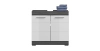 Ensemble salle de bain SCOTT – Meuble sous vasque, colonne, rangement miroir et meuble de rangement – Gris foncé et blanc 