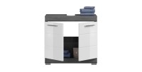 Ensemble salle de bain SCOTT – Meuble sous vasque, colonne, rangement miroir et meuble de rangement – Gris foncé et blanc 