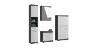 Set bagno SCOTT – Mobile sotto lavabo, colonna, specchio contenitore e mobiletto – Grigio scuro e bianco 