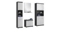 Set bagno SCOTT – Mobile sotto lavabo, colonna, specchio e mobile per lavatrice – Grigio scuro e bianco 