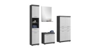 Ensemble salle de bain SCOTT – Meuble sous vasque, miroir, meuble de rangement et colonne – Gris foncé et blanc 