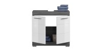 Ensemble salle de bain SCOTT – Meuble sous vasque, miroir, meuble de rangement et colonne – Gris foncé et blanc 