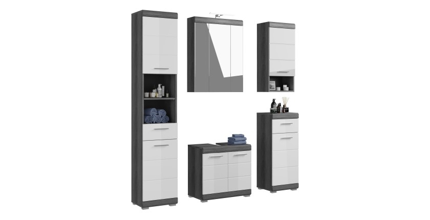 Mobile sottolavabo + mobile contenitore con specchio e LED + colonna + 2 mezze colonne 