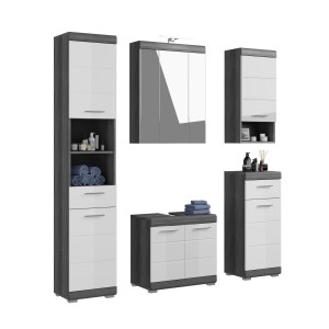 Mobile sottolavabo + mobile contenitore con specchio e LED + colonna + 2 mezze colonne 