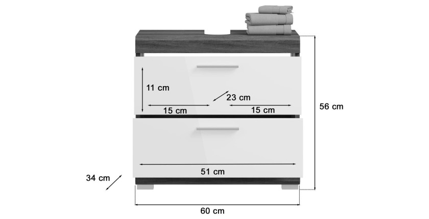Ensemble salle de bain SCOTT – Meuble sous vasque, miroir et 2 demi-colonnes 