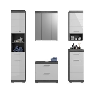 Set bagno SCOTT – Mobile sottolavabo, colonna, 2 mezze colonne e specchio 