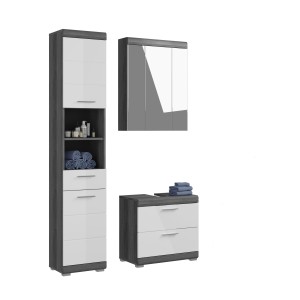 Ensemble salle de bain SCOTT – Meuble sous vasque, colonne et miroir avec rangement 
