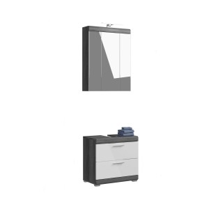 Ensemble salle de bain SCOTT – Meuble sous vasque et rangement avec miroir LED 