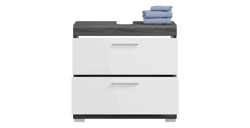 Ensemble salle de bain SCOTT – Meuble sous vasque et rangement avec miroir LED 