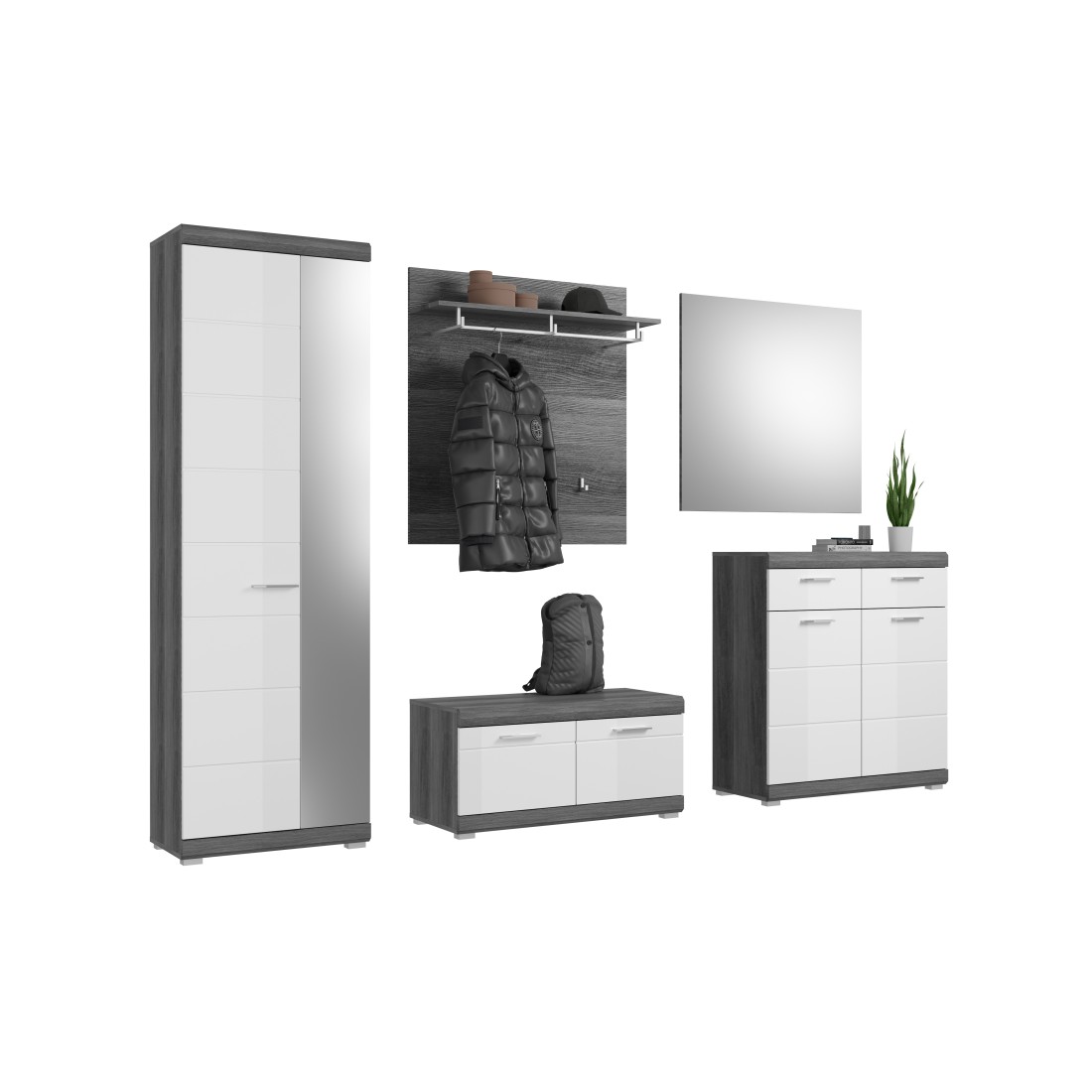 Ensemble d'entrée SCOTT – Meubles de rangement avec miroir et porte-manteaux 