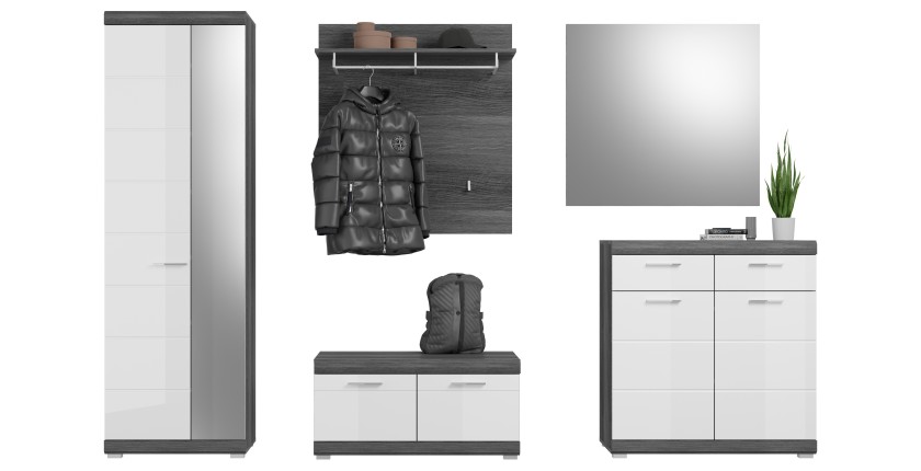 Ensemble d'entrée SCOTT – Meubles de rangement avec miroir et porte-manteaux 