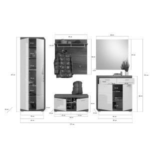 Ensemble d'entrée SCOTT – Meubles de rangement avec miroir et porte-manteaux 